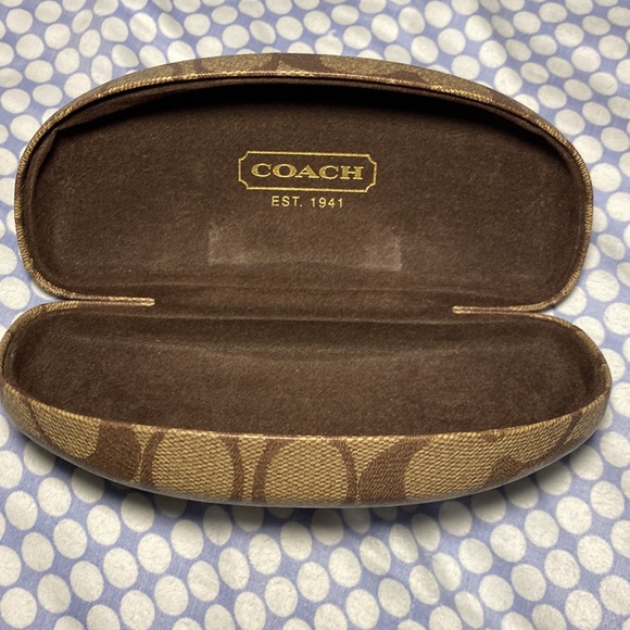 COACH Hard Shell Hinged Glass Eyeglass Sunglass Case Brown Tan Signature C - Picture 5 of 5